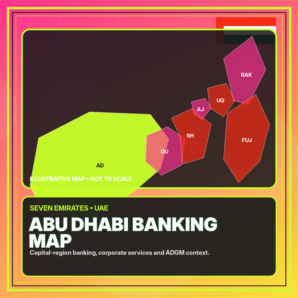 Illustrated Abu Dhabi banking map for Bank UAE