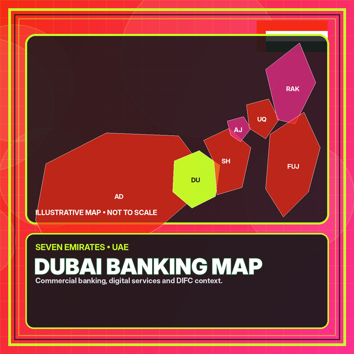 Illustrated Dubai banking map for Bank UAE