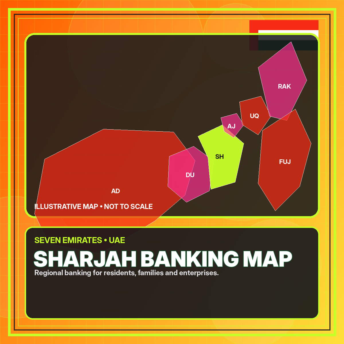 Illustrated Sharjah banking map for Bank UAE