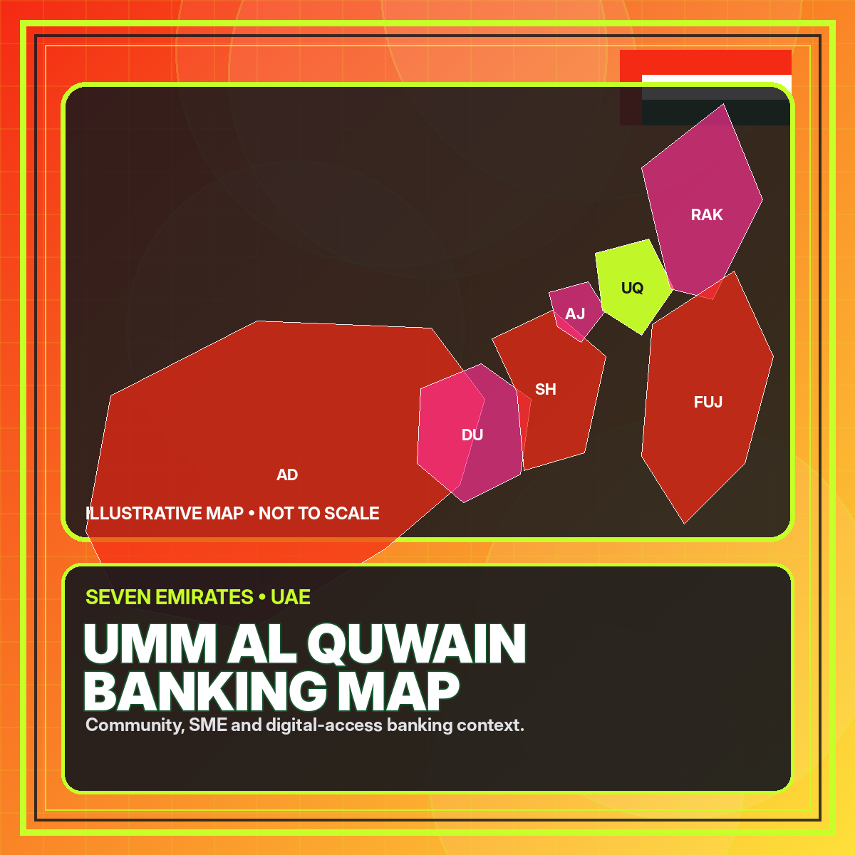 Illustrated Umm Al Quwain banking map for Bank UAE